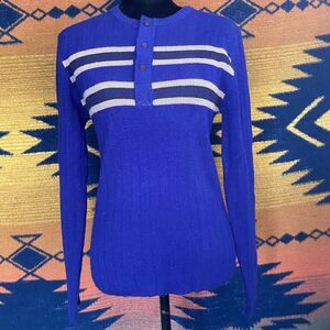 Vintage Topps & Trousers Knit Pullover 1/4 Button Sweater. Acrylic. Korea. M.